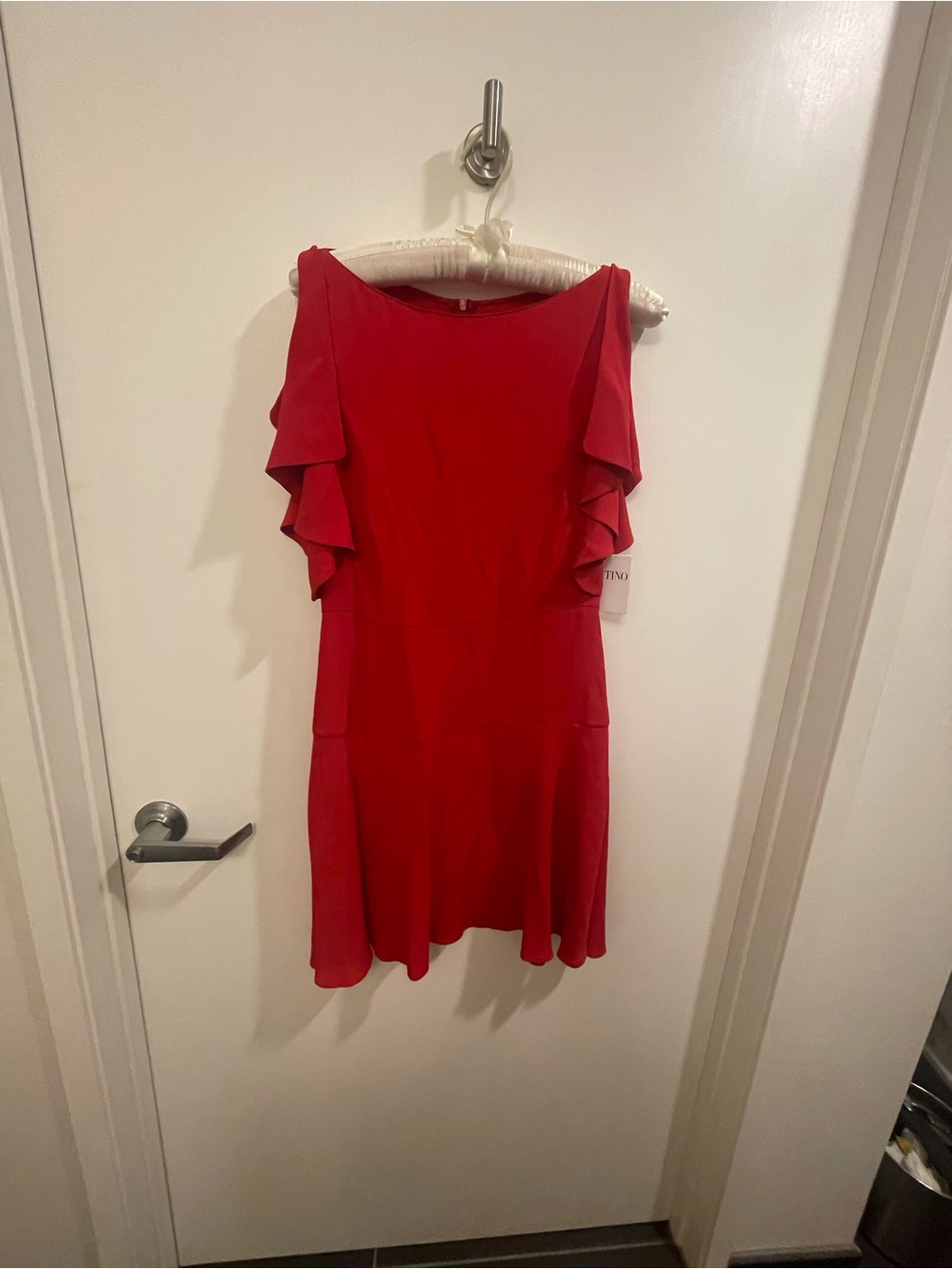 RED Valentino Red Ruffle Sleeve Mini Silk Dress